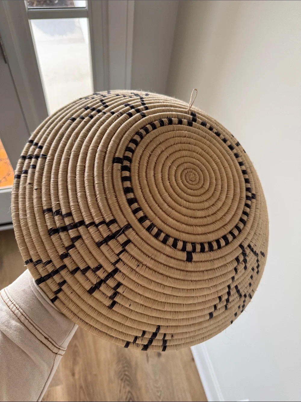 Fair Trade Handwoven Natural and Black Wall Basket - Bohemian Decorative Accent